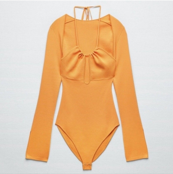 ZARA Trendy Orange Cutout Bodysuit - Picture 5 of 7